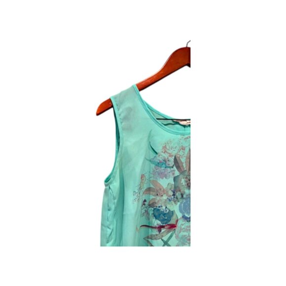 PEARL Sleeveless Blouse Women Size M Light Turquoise floral Print Boho Summer - Picture 5 of 6
